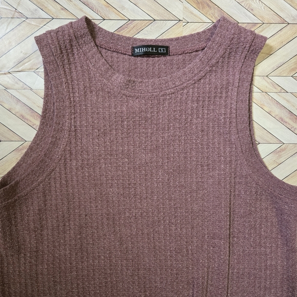 MIHOLL Women's Waffle Knit Tank Top Mauve Purple Sleeveless Knot Front Shirt S - Picture 5 of 13